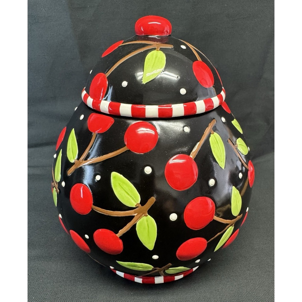 Sakura Mary Engelbreit Cherries Large Cookie Jar Canister Approx 9" Tall NOTES